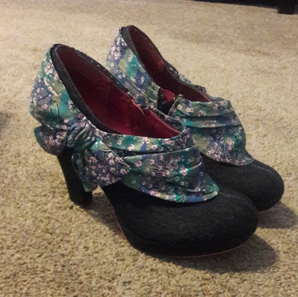 Ruby Shoo Cherry Blossom Denim Bow Heel Bootie 8 - Picture 6 of 8